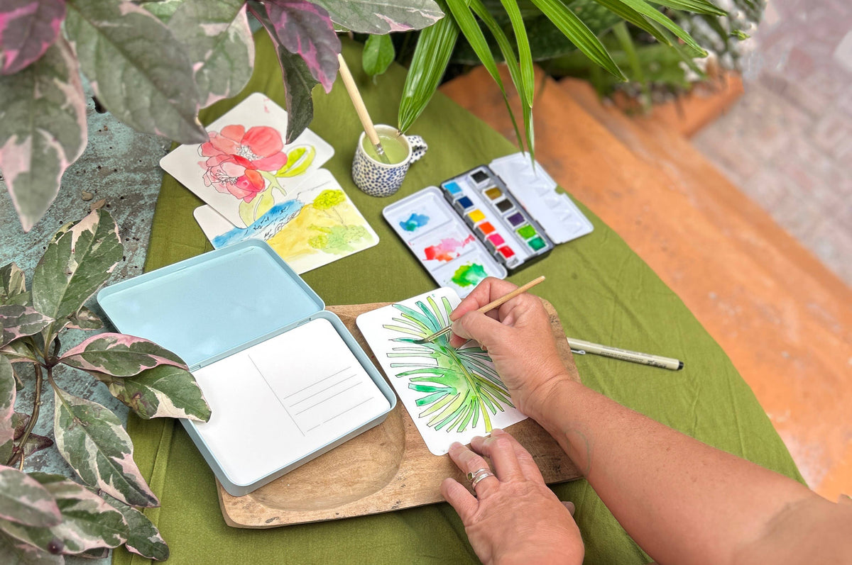 Watercolor Postcard Travel Tin (24 cards)