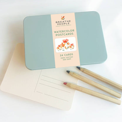 Watercolor Postcard Travel Tin (24 cards)